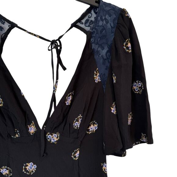 Free People Mockingbird Mesh Inset Deep V-neck Mini Dress Women's Size 2 - Picture 5 of 9